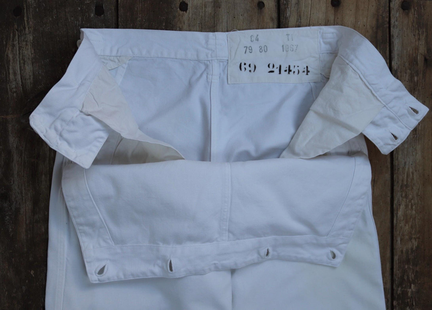 Vintage 1960s French wide leg sailor pants - fall front - white cotton trousers - 29" x 31"