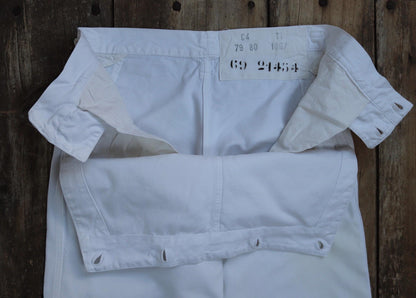 Vintage 1960s French wide leg sailor pants - fall front - white cotton trousers - 29" x 31"