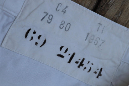 Vintage 1960s French wide leg sailor pants - fall front - white cotton trousers - 29" x 31"