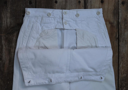 Vintage 1960s French wide leg sailor pants - fall front - white cotton trousers - 29" x 31"