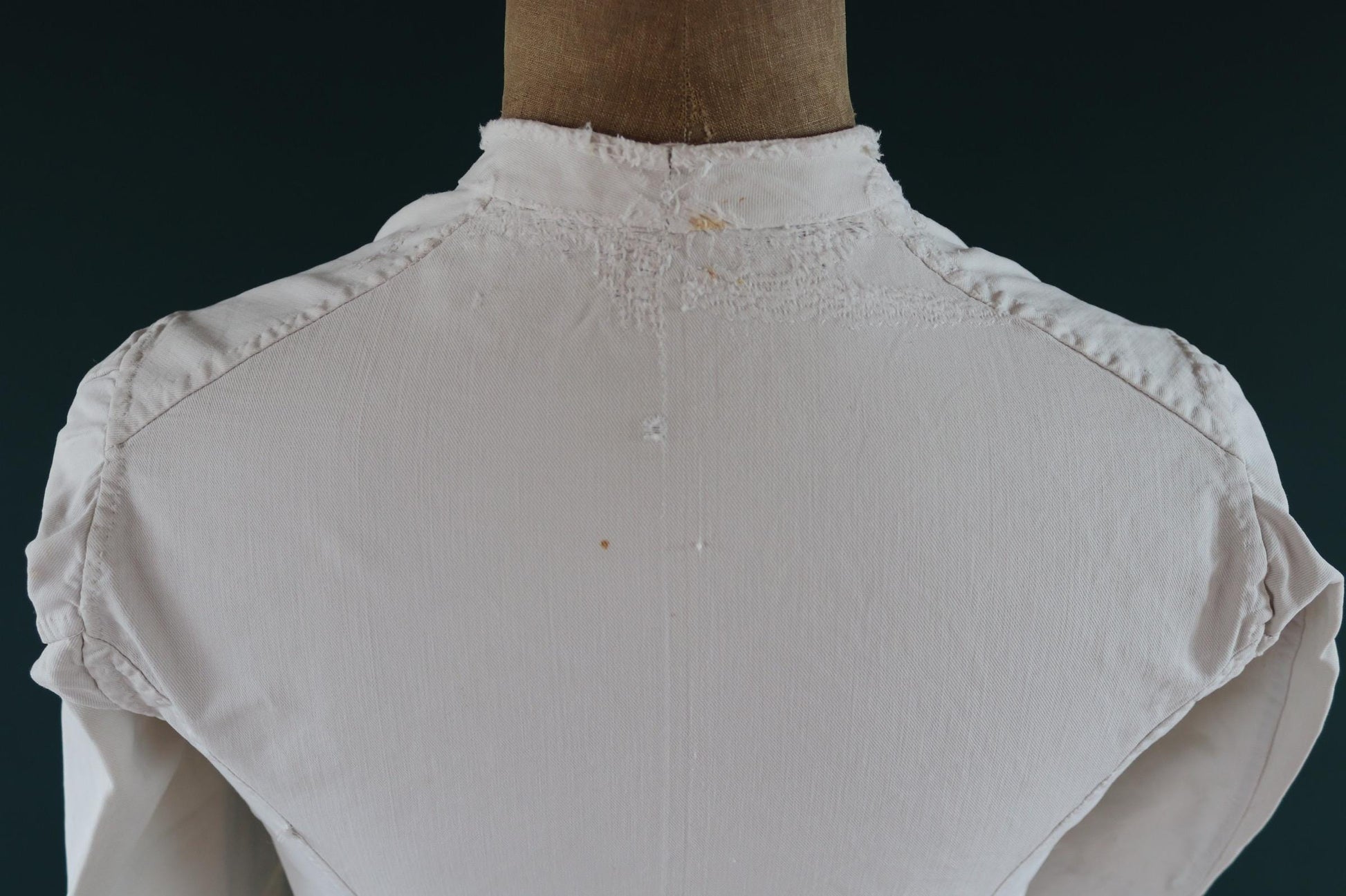 Vintage 1930s French chefs jacket - white cotton - double breasted workwear - darned and repaired - 37” chest