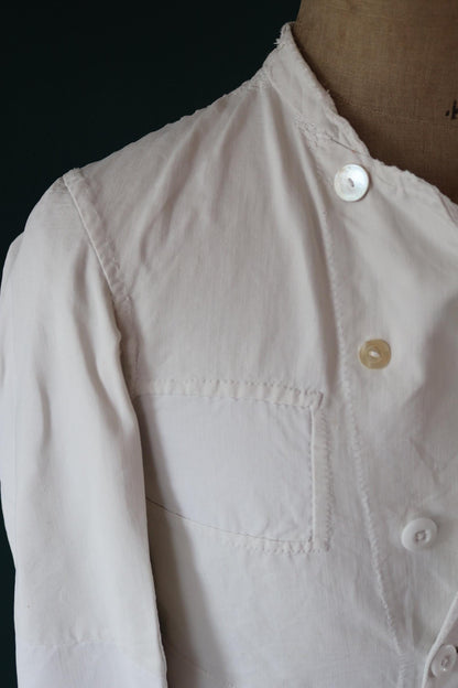 Vintage 1930s French chefs jacket - white cotton - double breasted workwear - darned and repaired - 37” chest