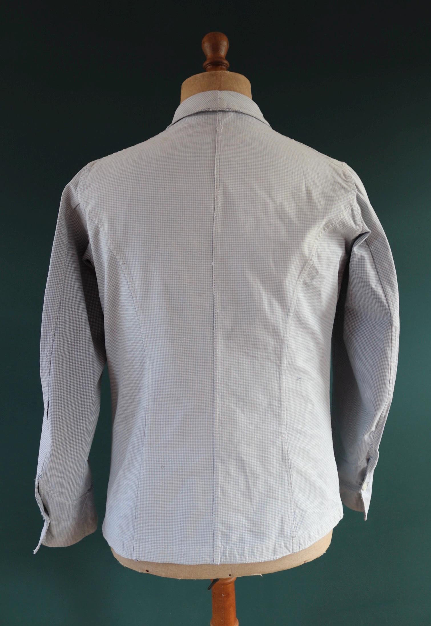 Vintage 1940s French chefs jacket - dogtooth check cotton - double breasted workwear - darned and repaired - 40” chest
