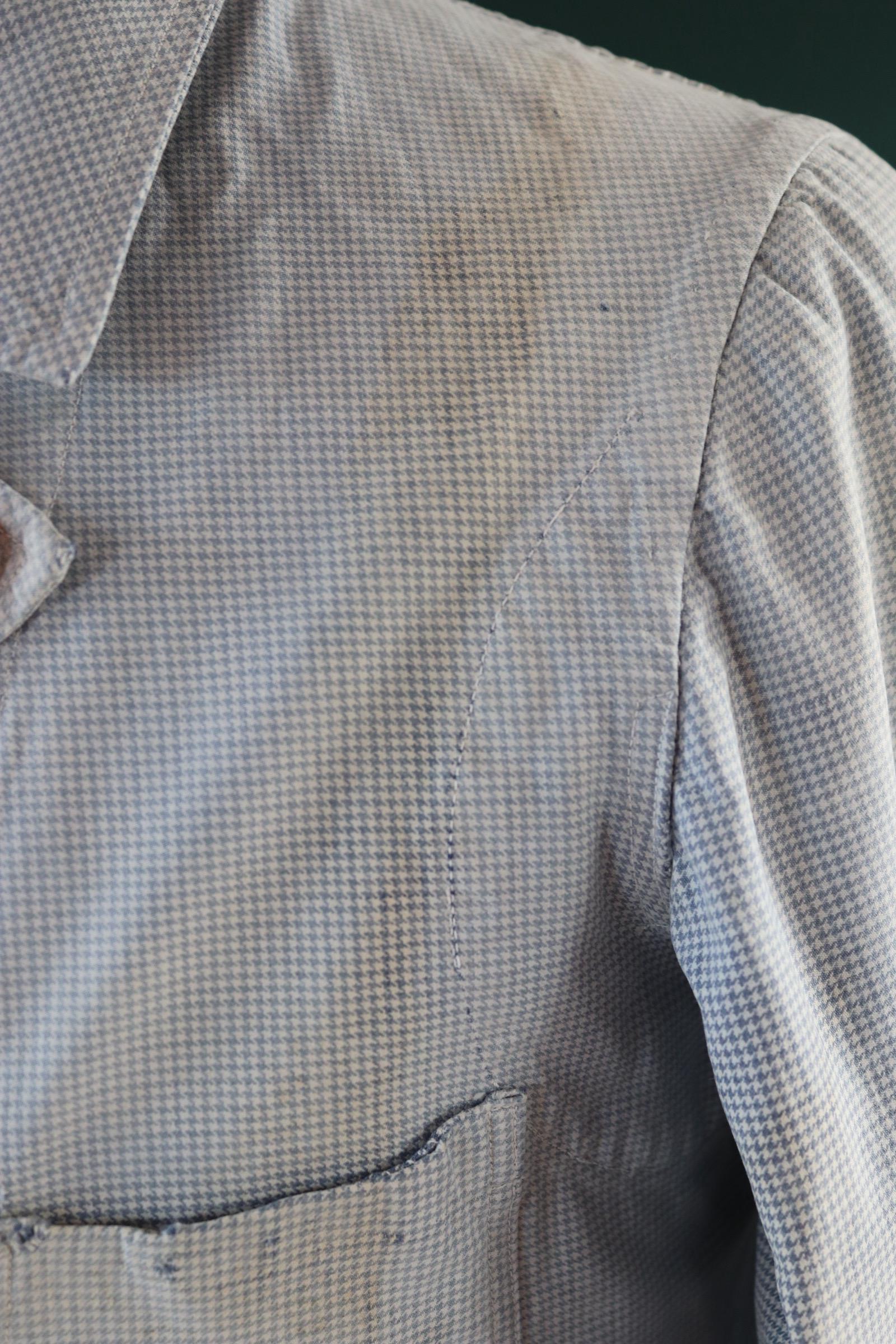 Vintage 1940s French chefs jacket - dogtooth check cotton - double breasted workwear - darned and repaired - 40” chest