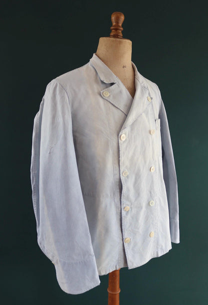 Vintage 1940s French chefs jacket - dogtooth check cotton - double breasted workwear - darned and repaired - 43” chest