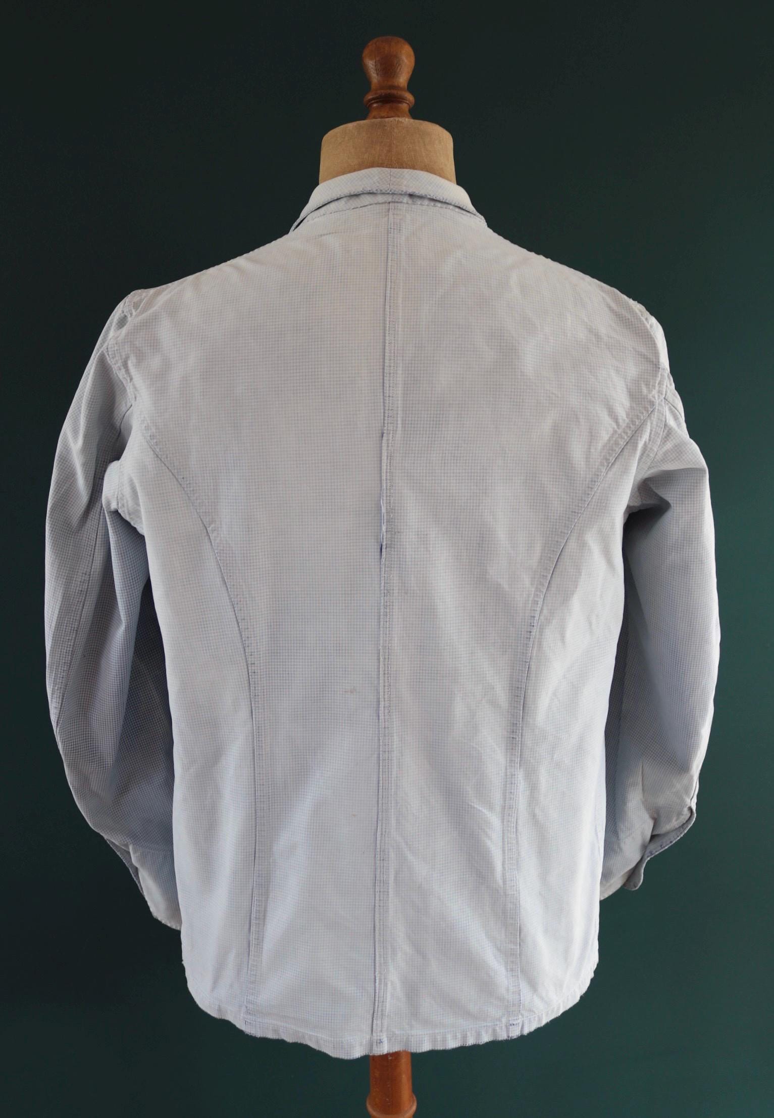 Vintage 1940s French chefs jacket - dogtooth check cotton - double breasted workwear - darned and repaired - 43” chest