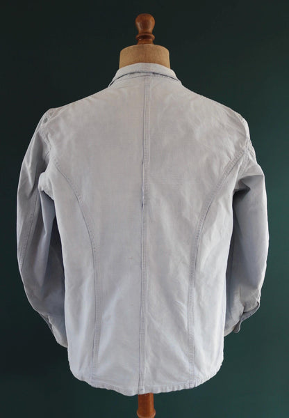 Vintage 1940s French chefs jacket - dogtooth check cotton - double breasted workwear - darned and repaired - 43” chest