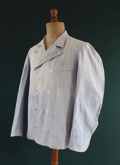 Vintage 1940s French chefs jacket - dogtooth check cotton - double breasted workwear - darned and repaired - 43” chest
