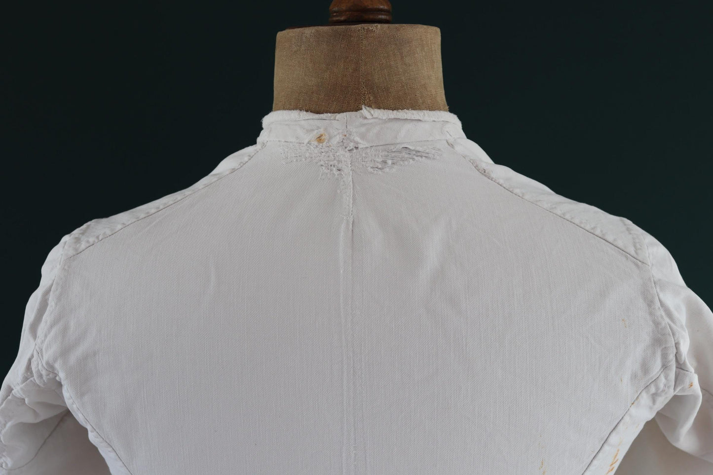 Vintage 1930s French chefs jacket - white cotton - double breasted workwear - darned and repaired - 37” chest