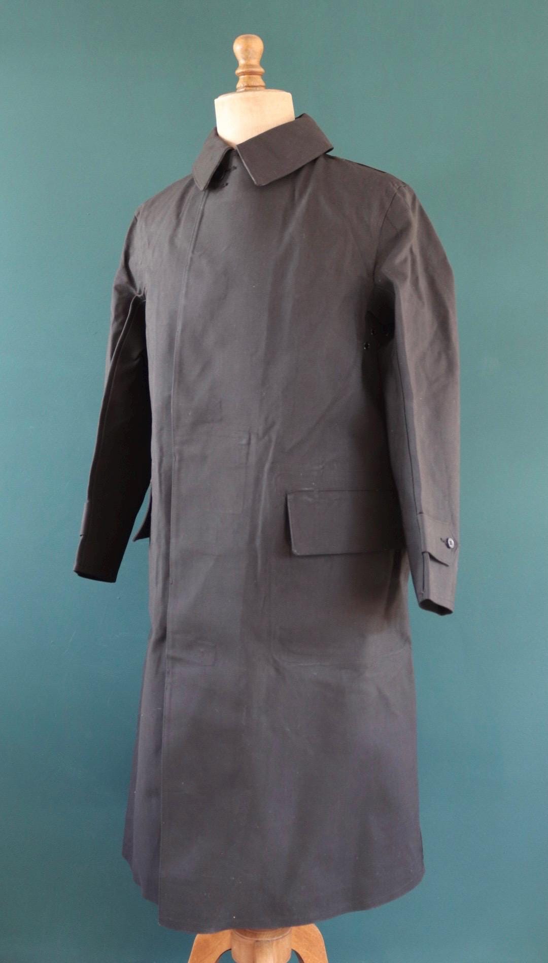 Vintage 1960s railway station masters coat - rubberised canvas - rainproof workwear - 44" chest