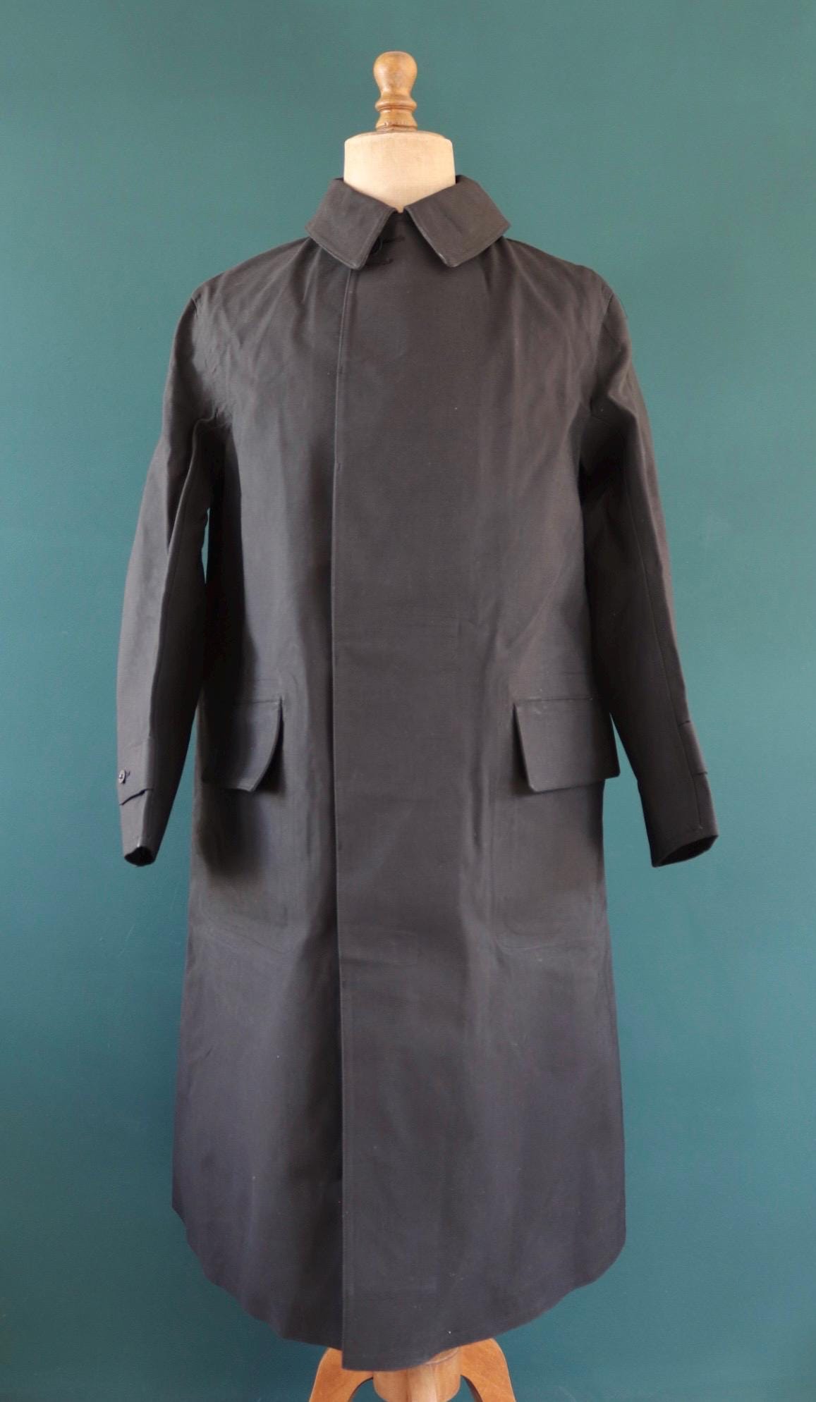 Vintage 1960s railway station masters coat - rubberised canvas - rainproof workwear - 44" chest