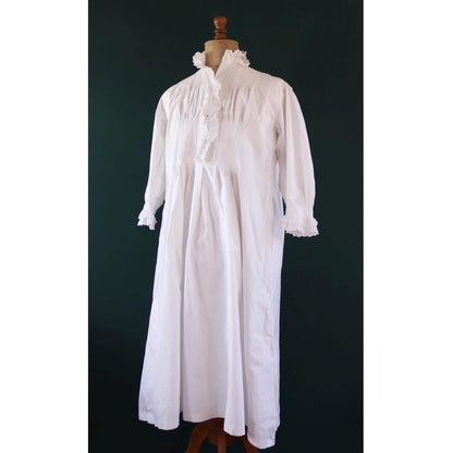 Antique 1800s Victorian white cotton nightgown - vintage 1900s dress - cottagecore - broderie Anglais - 46” chest