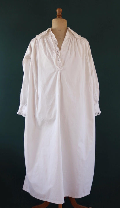 Antique 1800s Victorian white cotton nightgown - vintage 1900s dress - cottagecore - broderie Anglais - 50” chest