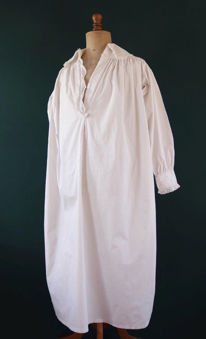 Antique 1800s Victorian white cotton nightgown - vintage 1900s dress - cottagecore - broderie Anglais - 50” chest