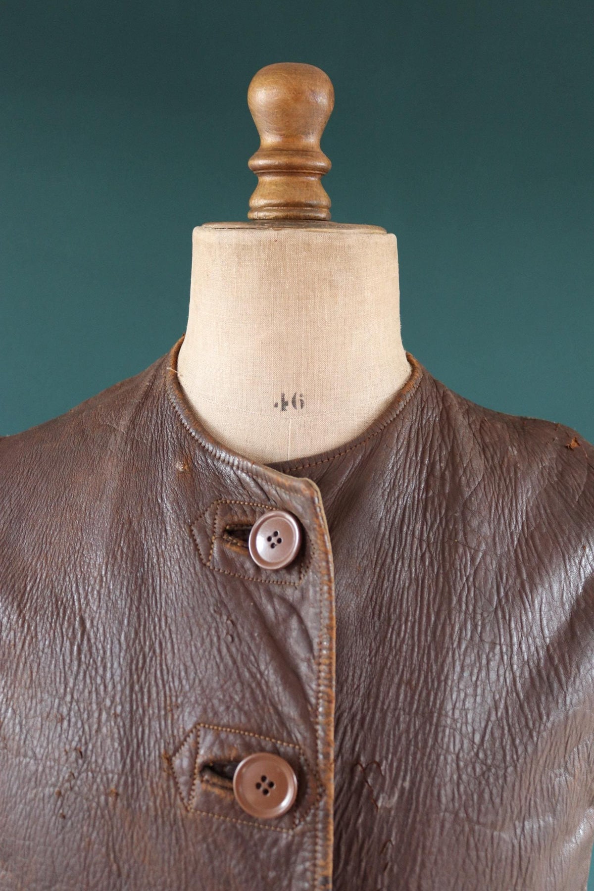 Vintage 1940s ATS horsehide leather jerkin - WW2 battledress vest - British military - land girl - 39" chest