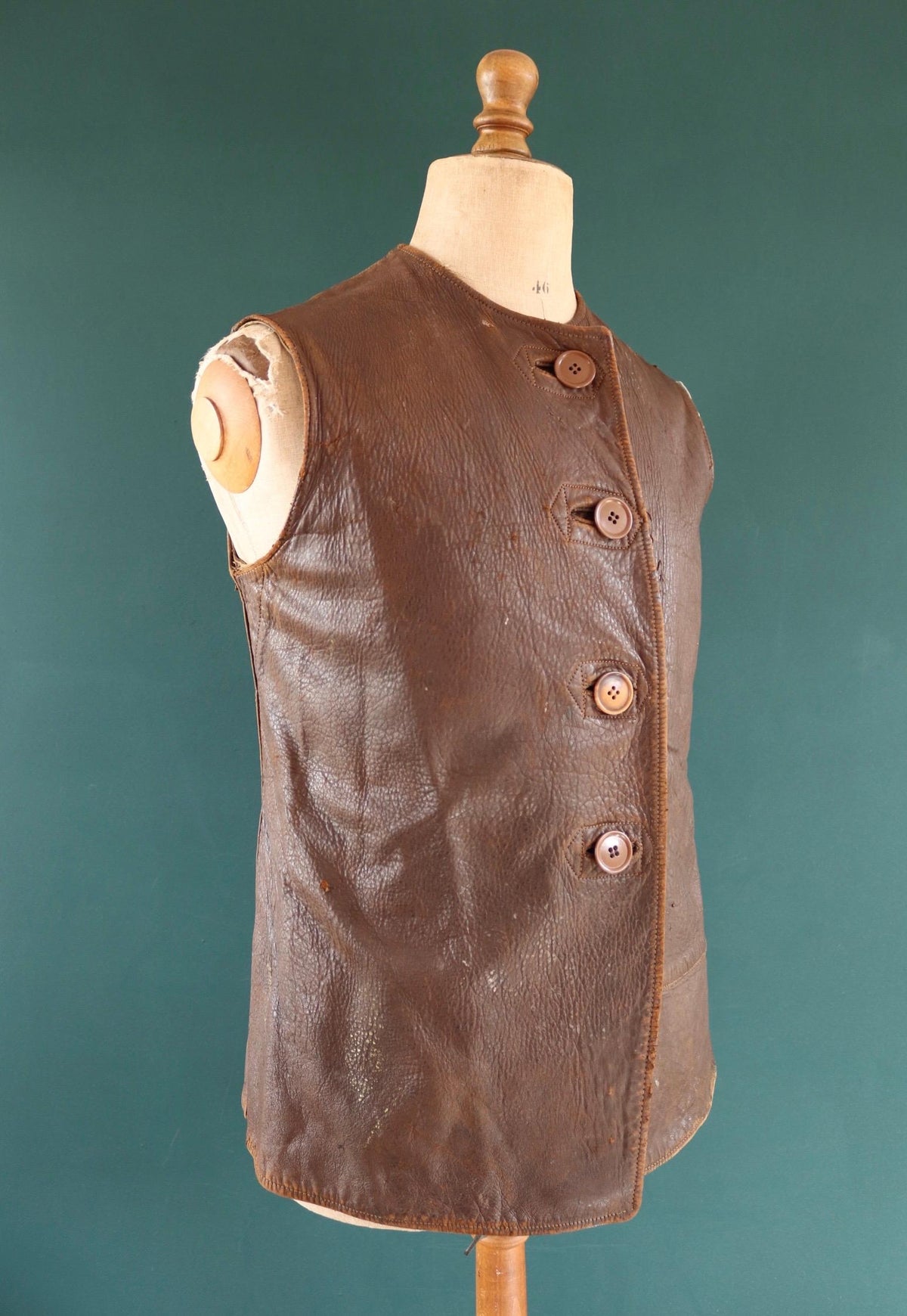 Vintage 1940s ATS horsehide leather jerkin - WW2 battledress vest - British military - land girl - 39" chest