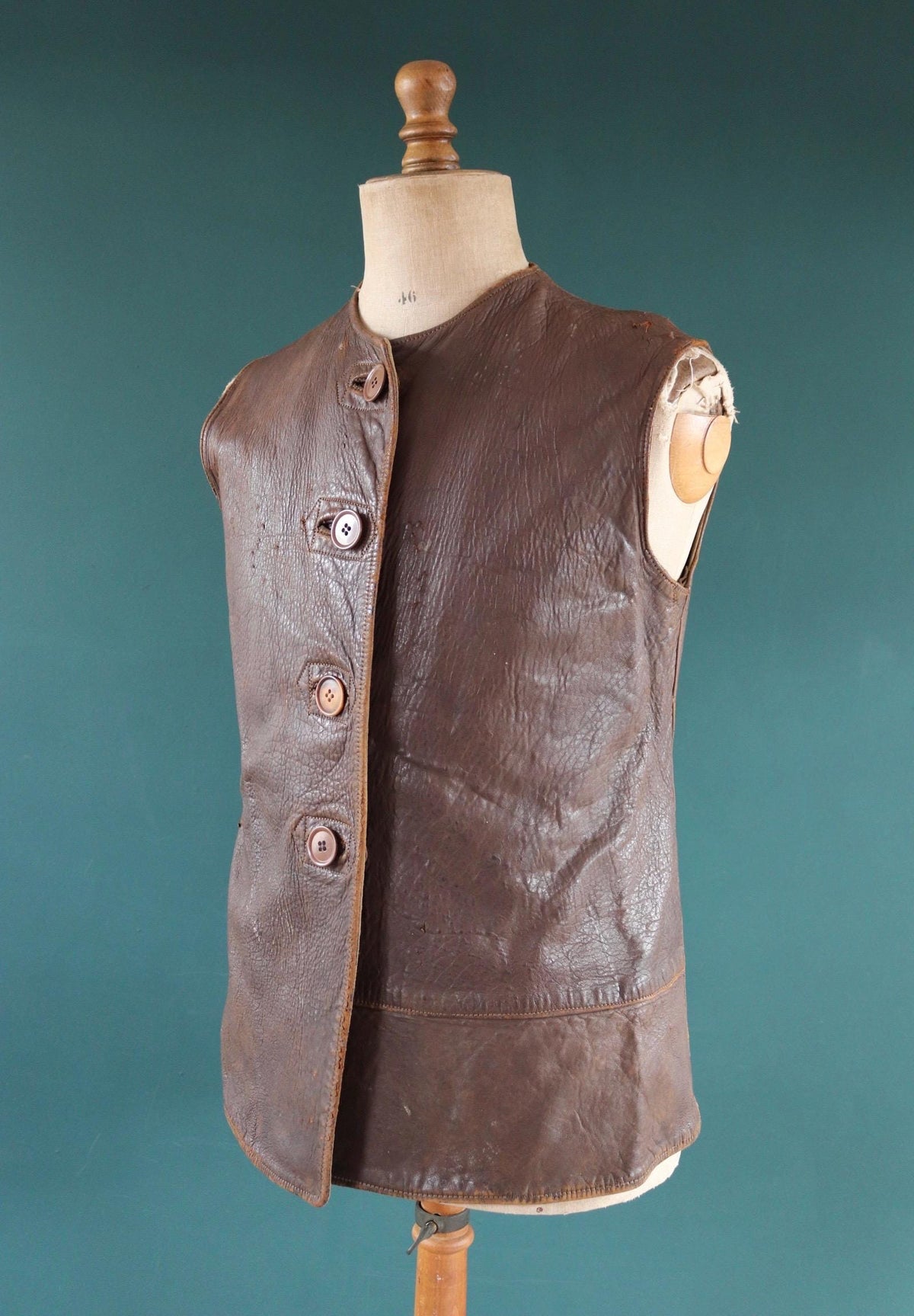 Vintage 1940s ATS horsehide leather jerkin - WW2 battledress vest - British military - land girl - 39" chest