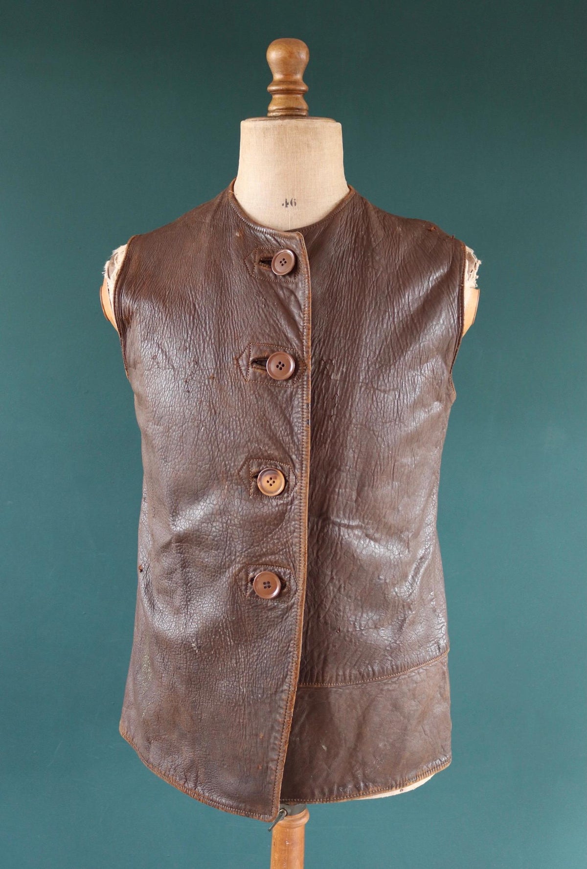 Vintage 1940s ATS horsehide leather jerkin - WW2 battledress vest - British military - land girl - 39" chest