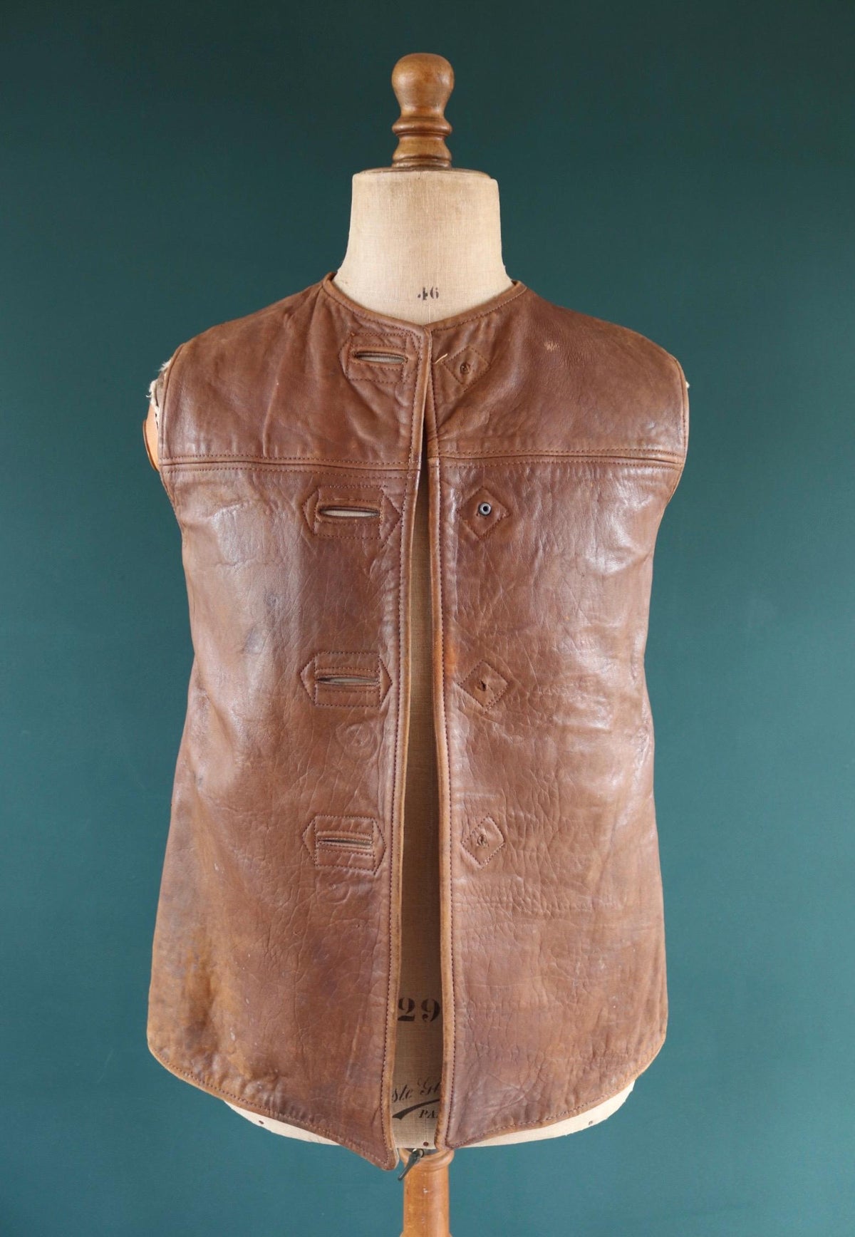 Vintage 1940s ATS horsehide leather jerkin - WW2 battledress vest - British military - land girl - 36" chest
