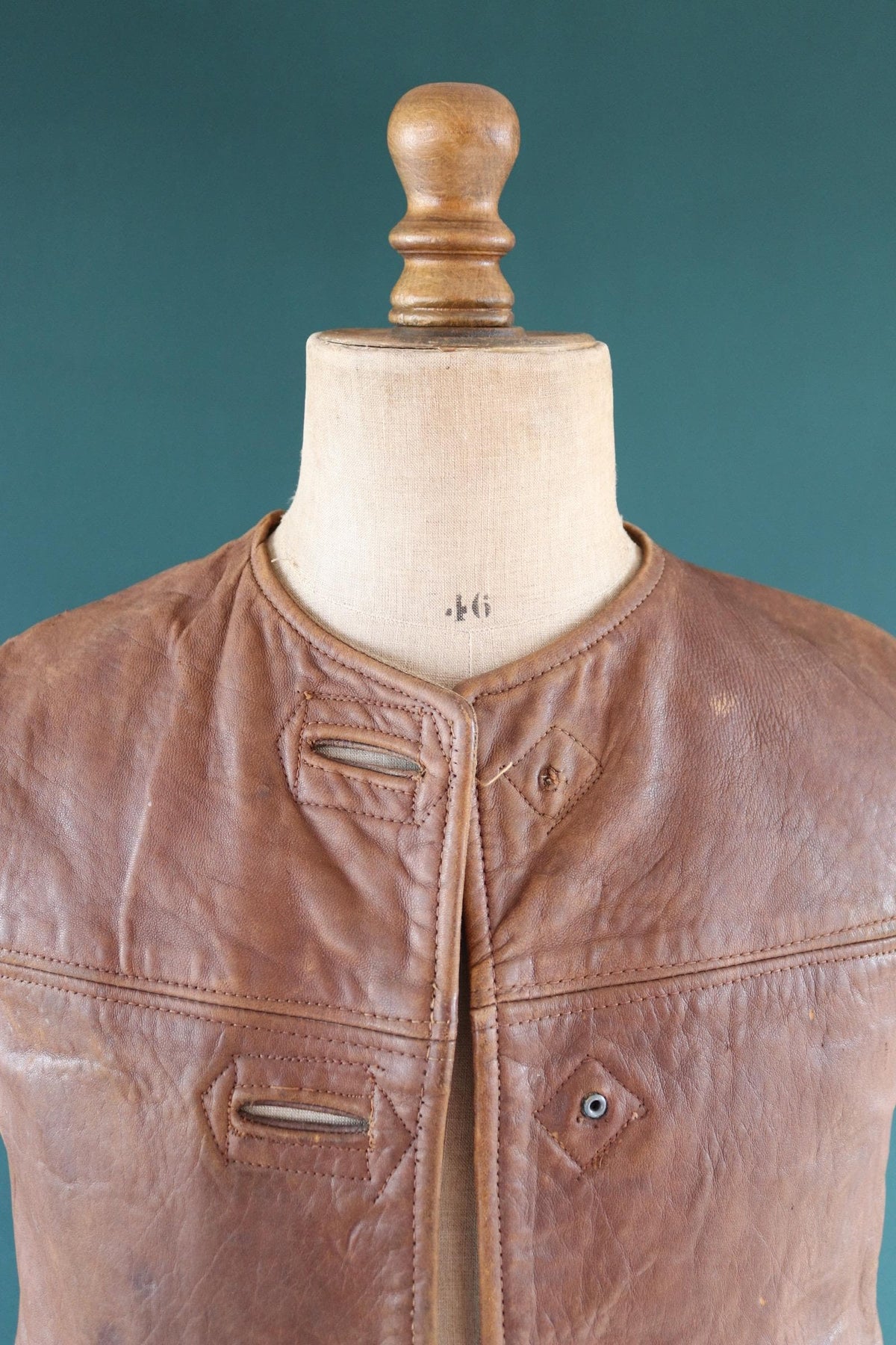 Vintage 1940s ATS horsehide leather jerkin - WW2 battledress vest - British military - land girl - 36" chest