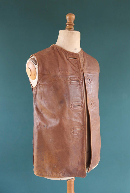 Vintage 1940s ATS horsehide leather jerkin - WW2 battledress vest - British military - land girl - 36" chest