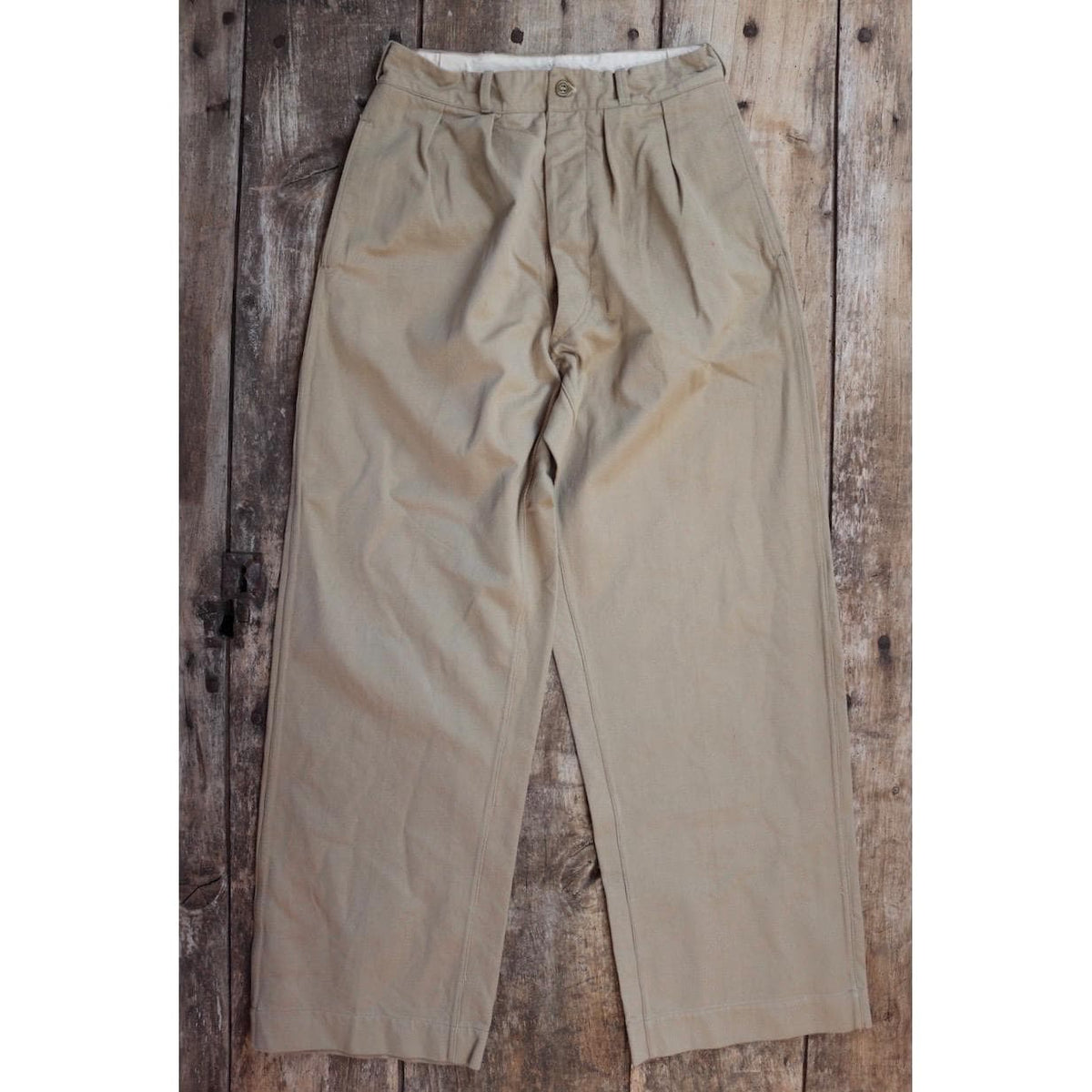 Vintage 1960s French army chinos - military trousers - pleated pants - 27" x 30"