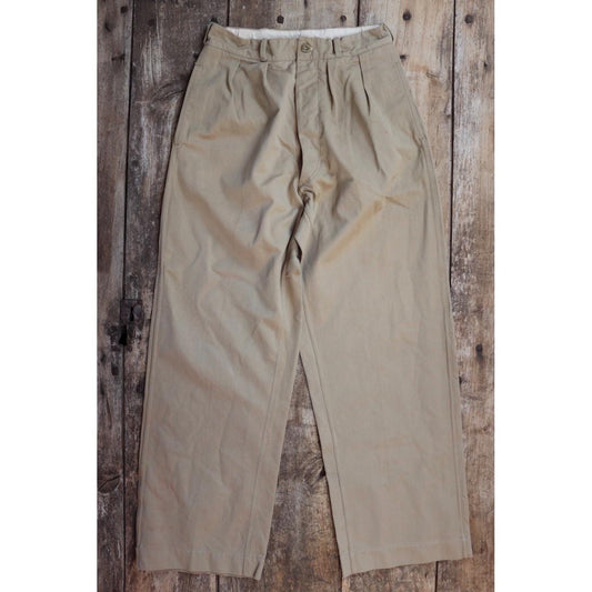 Vintage 1960s French army chinos - military trousers - pleated pants - 27" x 30"