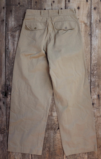 Vintage 1960s French army chinos - military trousers - pleated pants - 27" x 30"