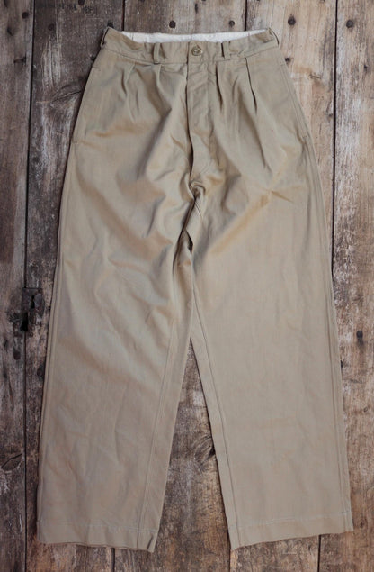 Vintage 1960s French army chinos - military trousers - pleated pants - 27" x 30"