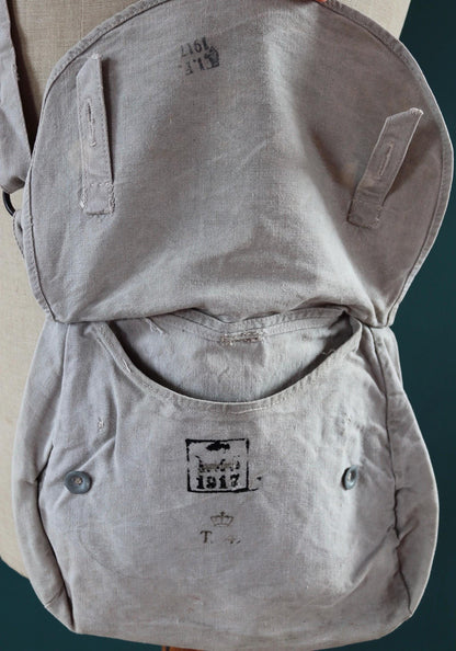 Antique WW1 military bag - Swedish army musette - cotton cross body bread bag - mattornist