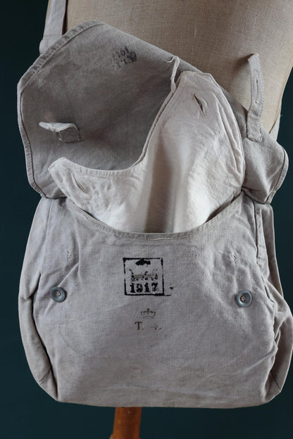 Antique WW1 military bag - Swedish army musette - cotton cross body bread bag - mattornist