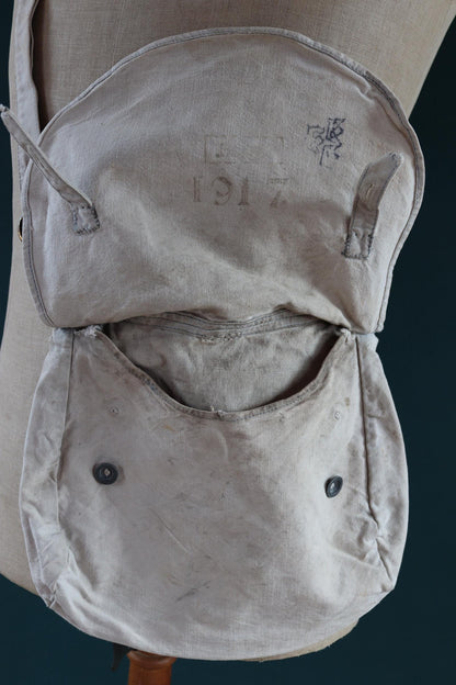 Antique WW1 military bag - Swedish army musette - cotton cross body bread bag - mattornist