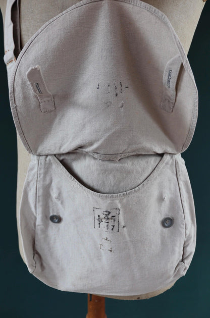Antique WW1 military bag - Swedish army musette - cotton cross body bread bag - mattornist