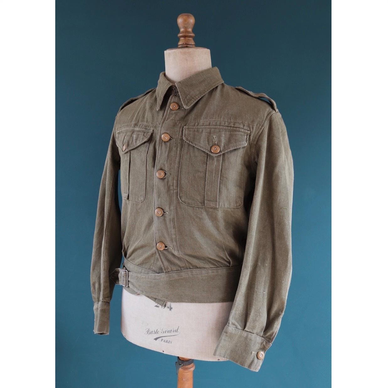 Vintage 1940s British army denim blouse - WW2 selvedge overalls jacket - 44” chest