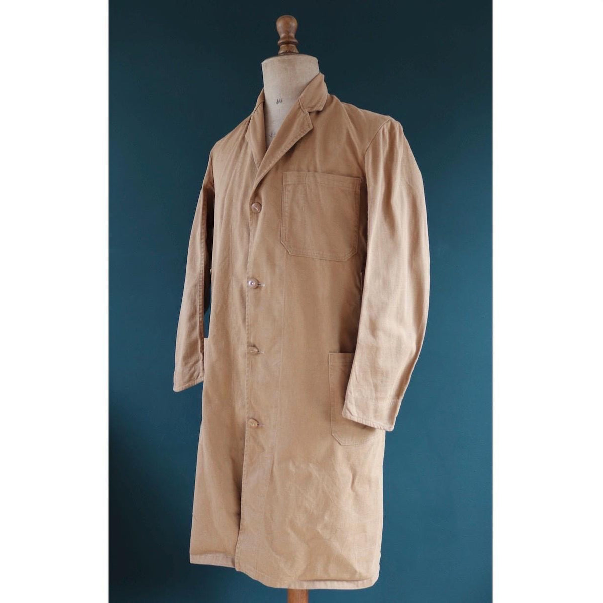Vintage 1960s British workwear overalls - long brown cotton twill chore jacket - factory chore coat - 43” chest