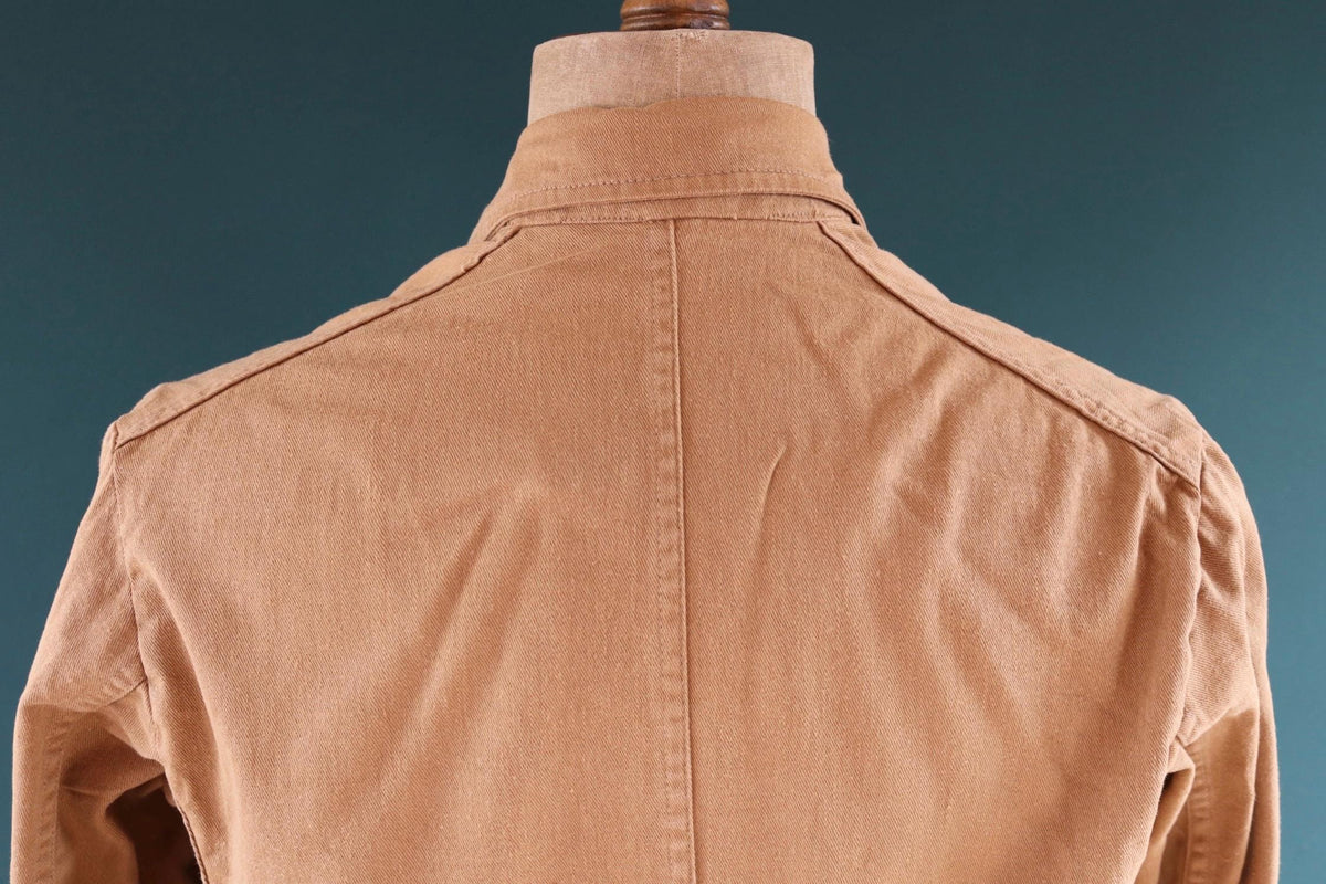 Vintage 1960s British workwear overalls - long brown cotton twill chore jacket - factory chore coat - 43” chest