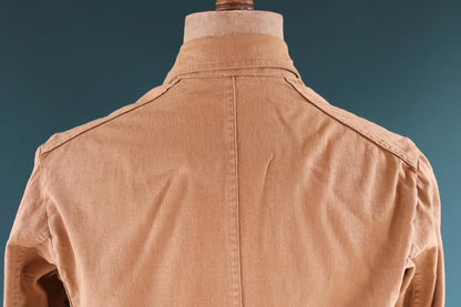 Vintage 1960s British workwear overalls - long brown cotton twill chore jacket - factory chore coat - 43” chest