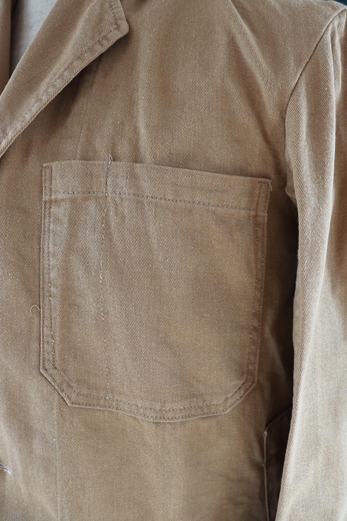 Vintage 1960s British workwear overalls - long brown cotton twill chore jacket - factory chore coat - 43” chest