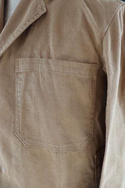 Vintage 1960s British workwear overalls - long brown cotton twill chore jacket - factory chore coat - 43” chest