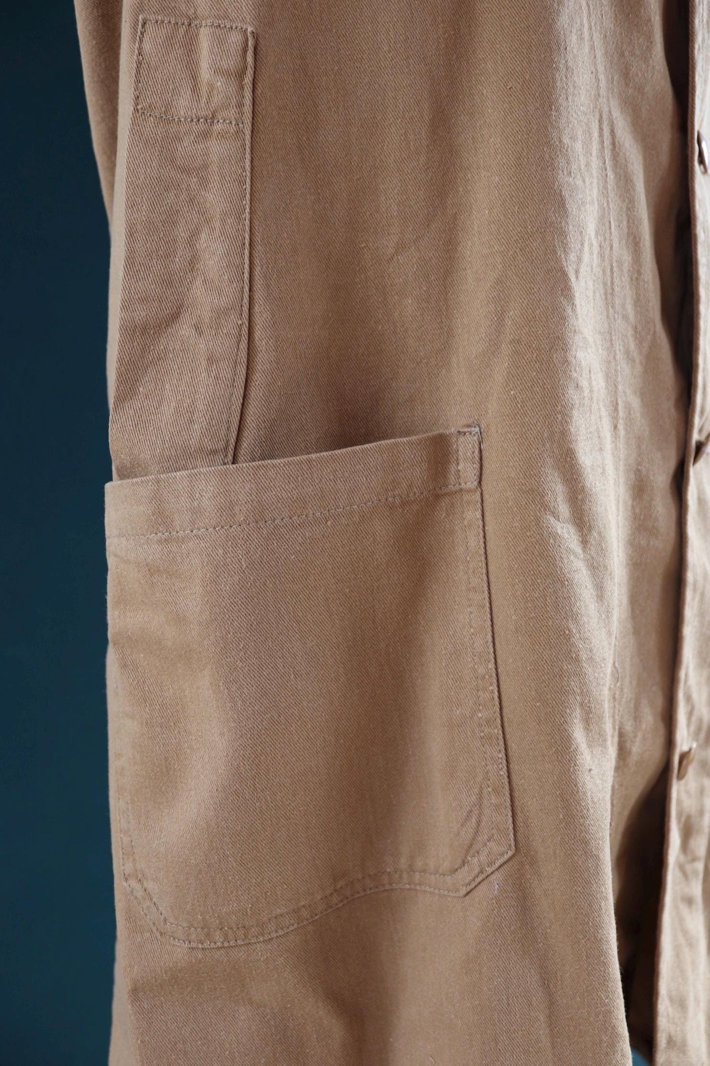 Vintage 1960s British workwear overalls - long brown cotton twill chore jacket - factory chore coat - 43” chest