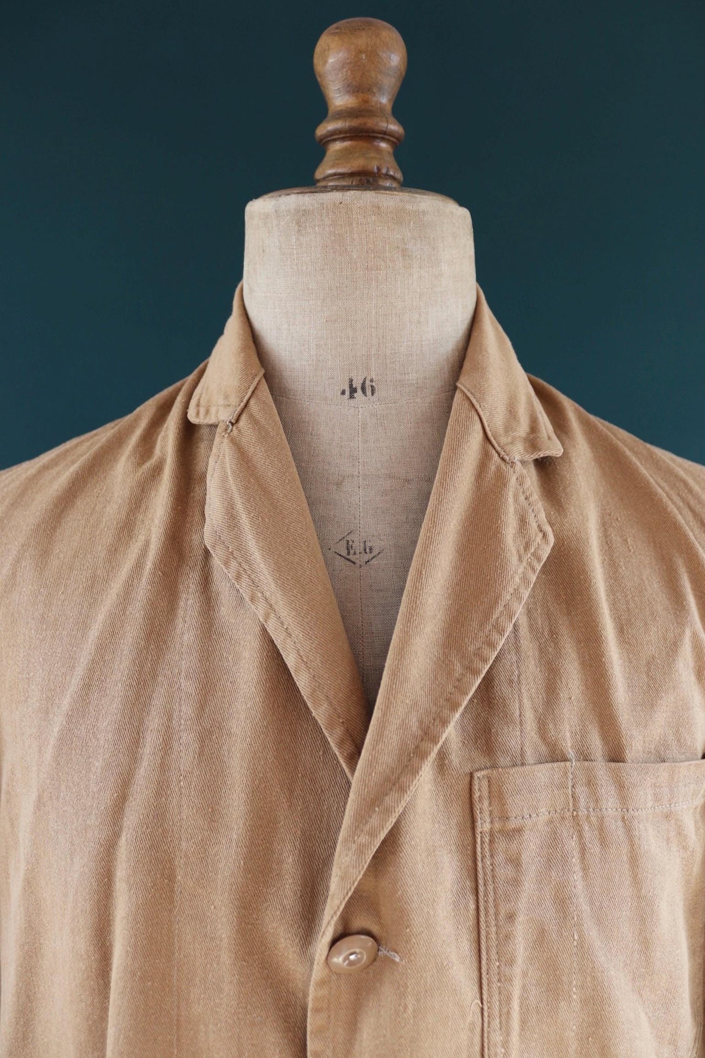 Vintage 1960s British workwear overalls - long brown cotton twill chore jacket - factory chore coat - 43” chest
