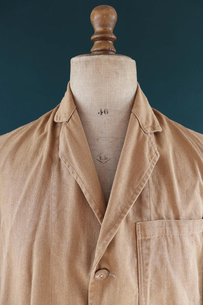 Vintage 1960s British workwear overalls - long brown cotton twill chore jacket - factory chore coat - 43” chest