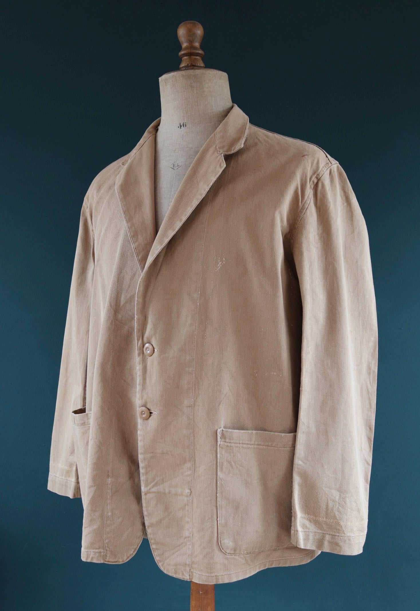 Vintage 1960s British workwear overalls - back belt - brown cotton twill chore jacket - factory chore coat - 46” chest
