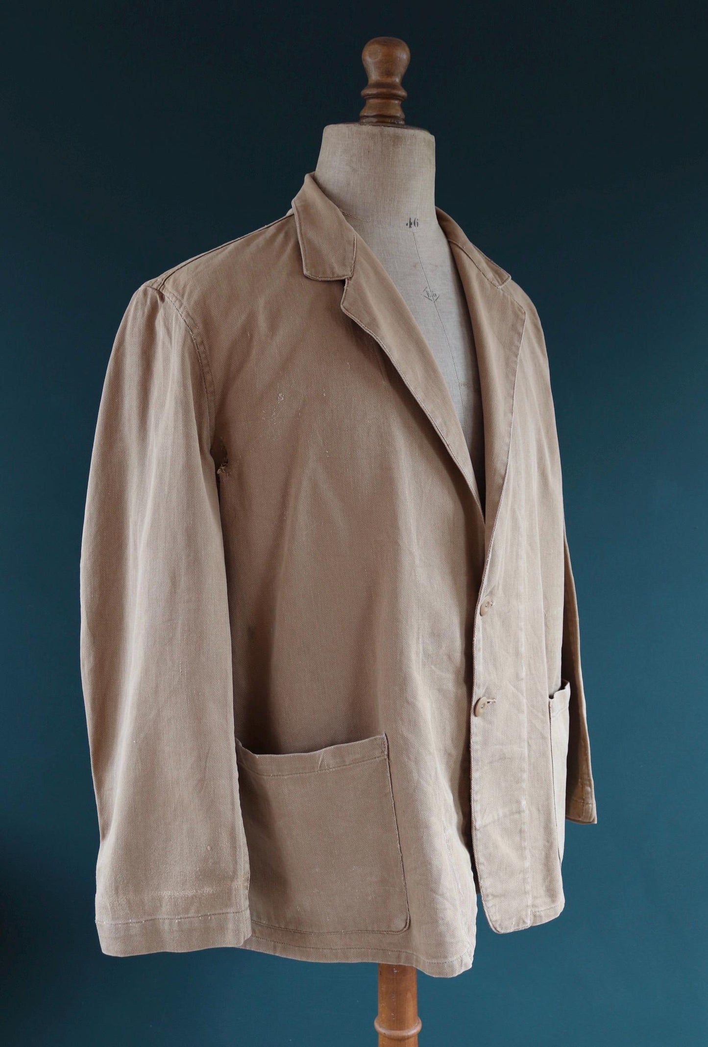 Vintage 1960s British workwear overalls - back belt - brown cotton twill chore jacket - factory chore coat - 46” chest