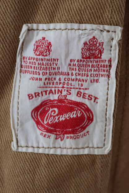 Vintage 1960s British workwear overalls - back belt - brown cotton twill chore jacket - factory chore coat - 46” chest