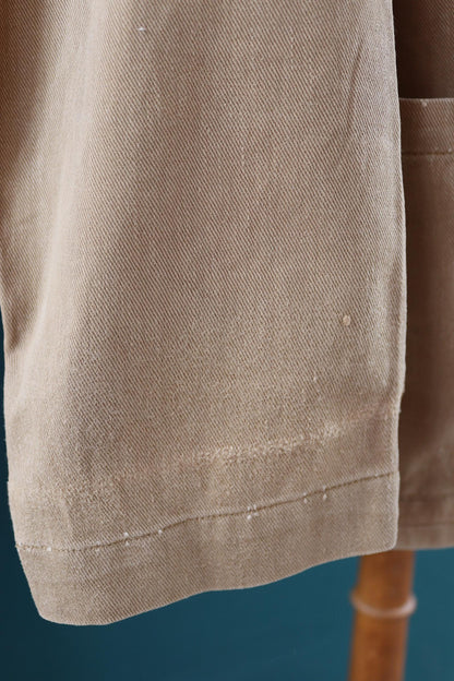 Vintage 1960s British workwear overalls - back belt - brown cotton twill chore jacket - factory chore coat - 46” chest