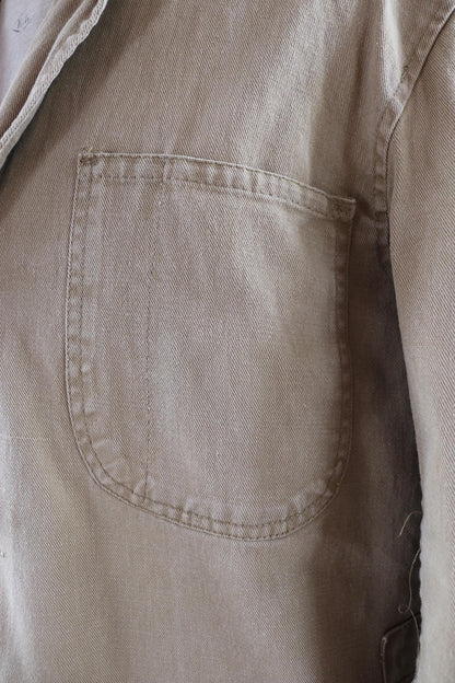 Vintage 1960s British workwear overalls - long brown cotton twill chore jacket - factory chore coat - 48” chest