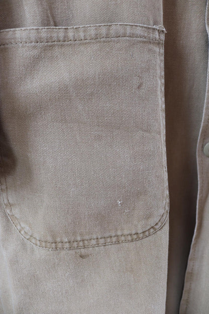 Vintage 1960s British workwear overalls - long brown cotton twill chore jacket - factory chore coat - 48” chest