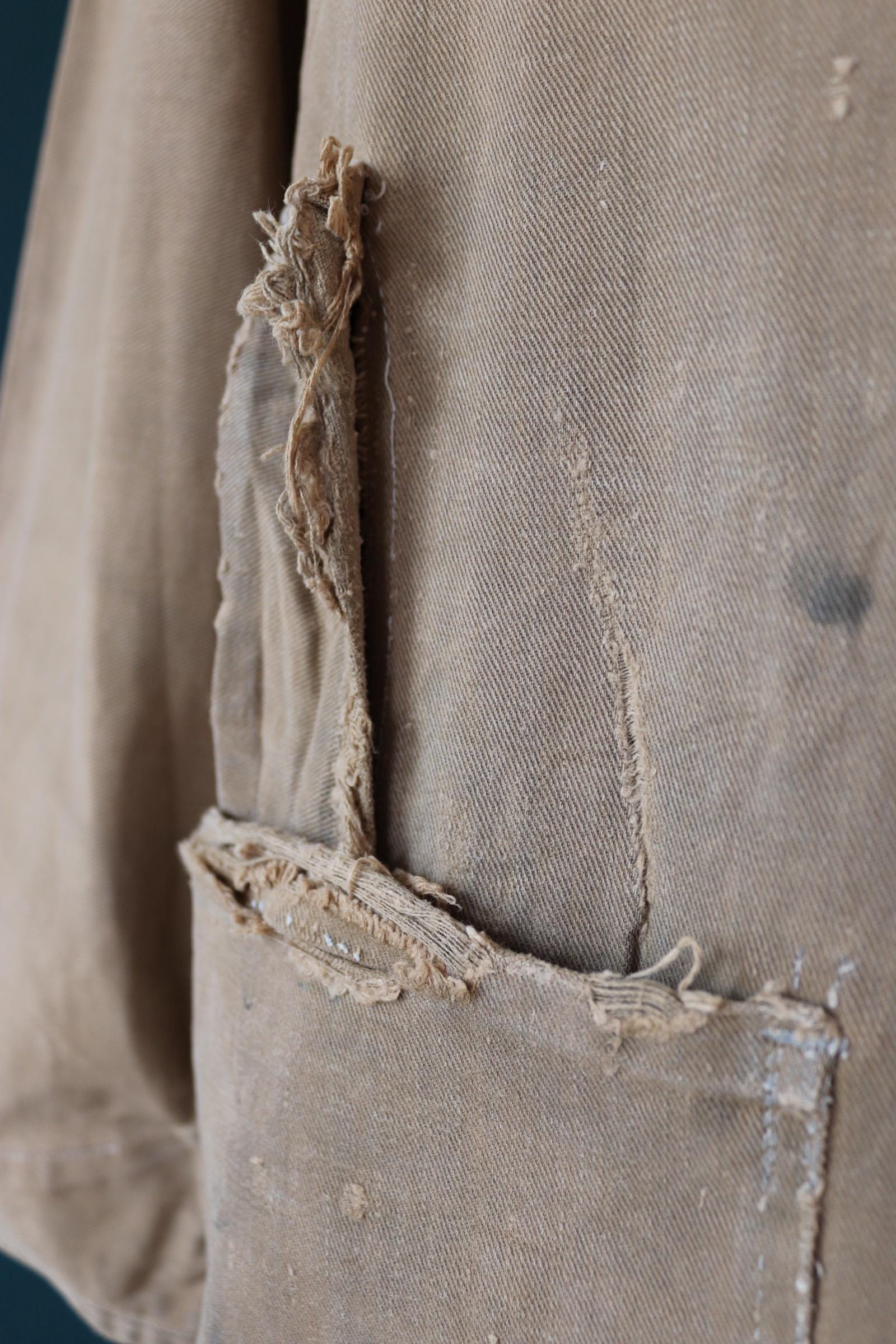 Vintage 1940s British workwear overalls - long brown cotton twill chore jacket - factory chore coat - 40” chest