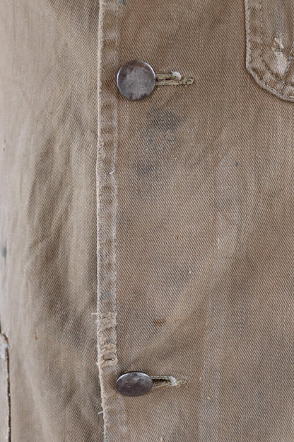 Vintage 1940s British workwear overalls - long brown cotton twill chore jacket - factory chore coat - 40” chest